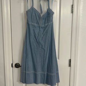 LOFT halter dress in denim like color, not material.